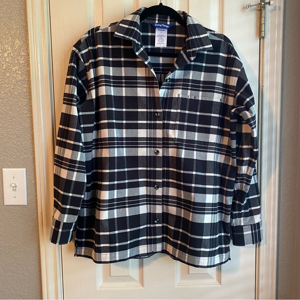 RARE ITEM* Outdoor Voices Flannel Over Shirt in Black/White, size XS (runs big)